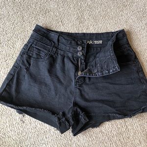 High Rise Black Denim Shorts